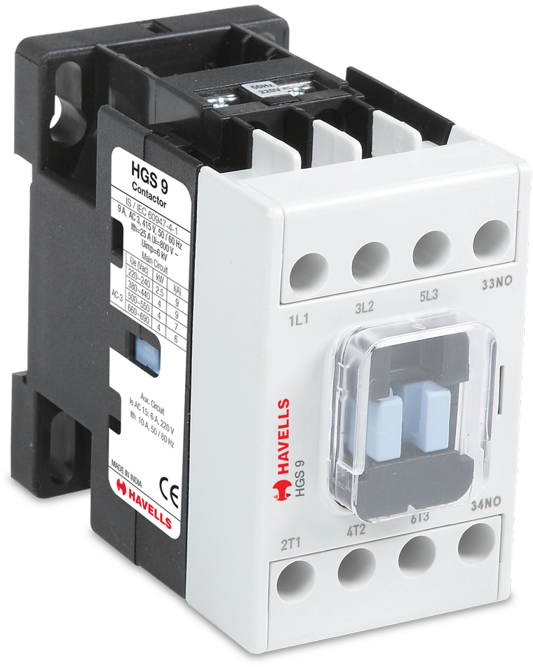 The Havells HGS 9 contactor is an electrical switching device designed to control motors and other h...
