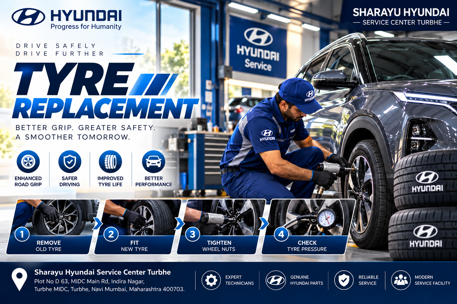 Hyundai Tyre Replacement at Sharayu Hyundai Turbhe – Better Grip, Greater Safety