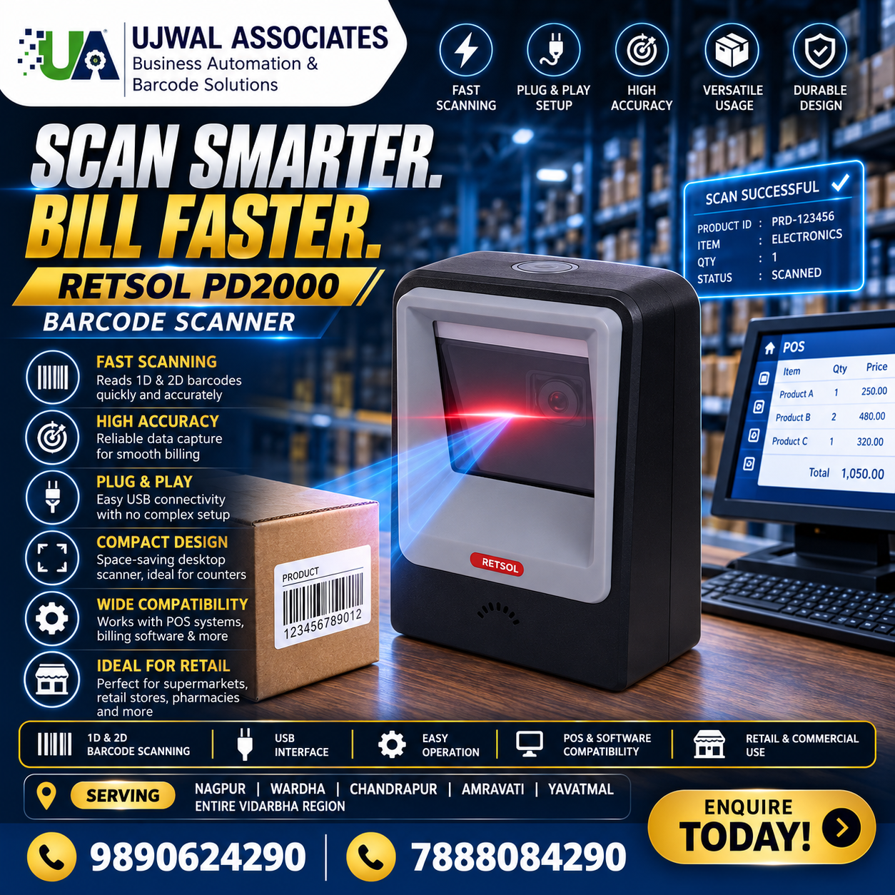 π΅β¨ RETSOL PD2000 Barcode Scanner in Nagpur, Amravati, Akola & Wardha β Ujwal Associates β¨π΅