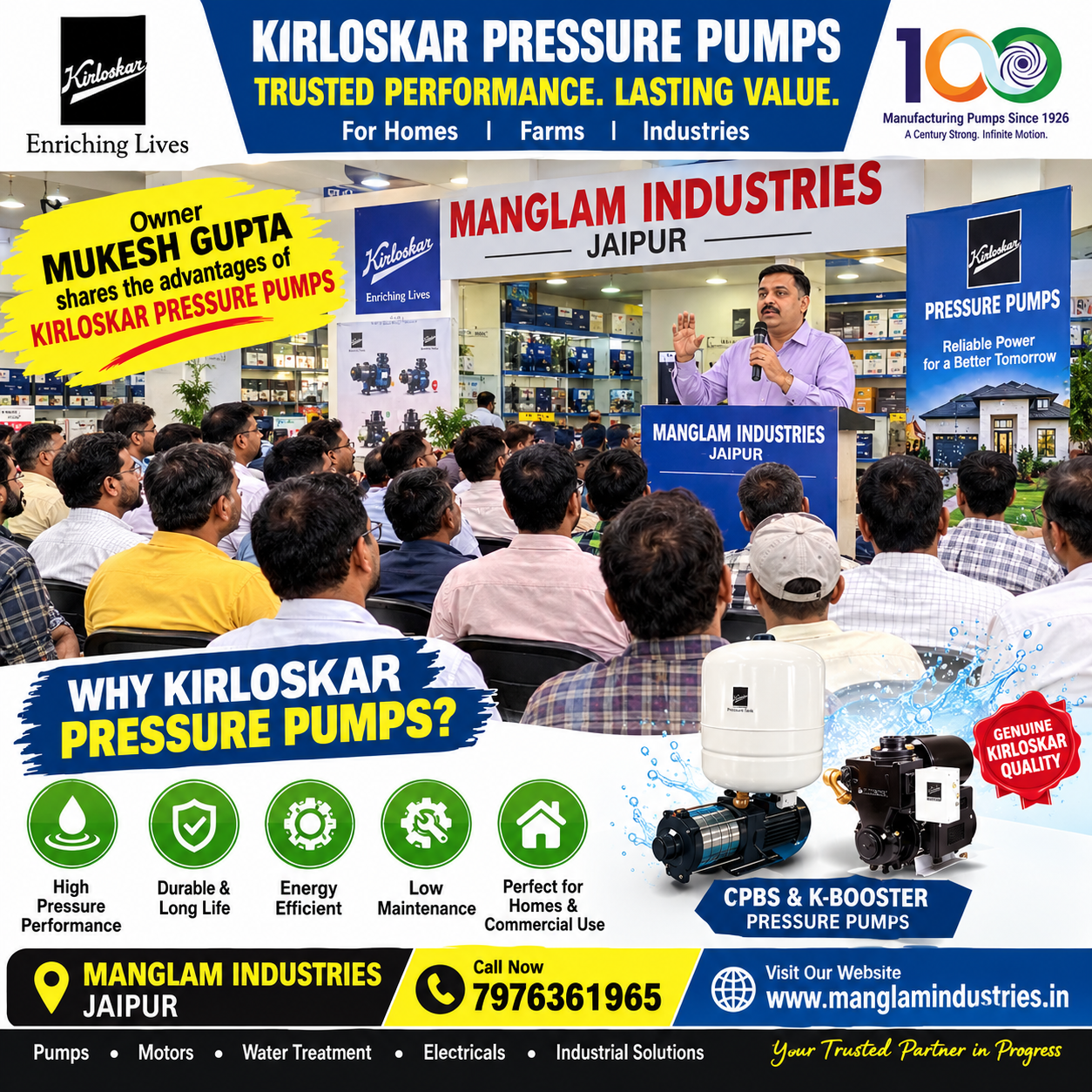 kirloskar pressure pump available at MANGLAM INDUSTRIES JAIPUR
