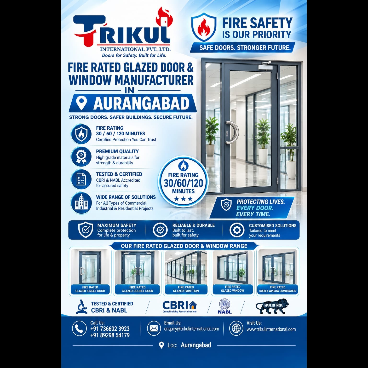 Fire Rated Glazed Door & Window Manufacturer in Aurangabad – Trikul International