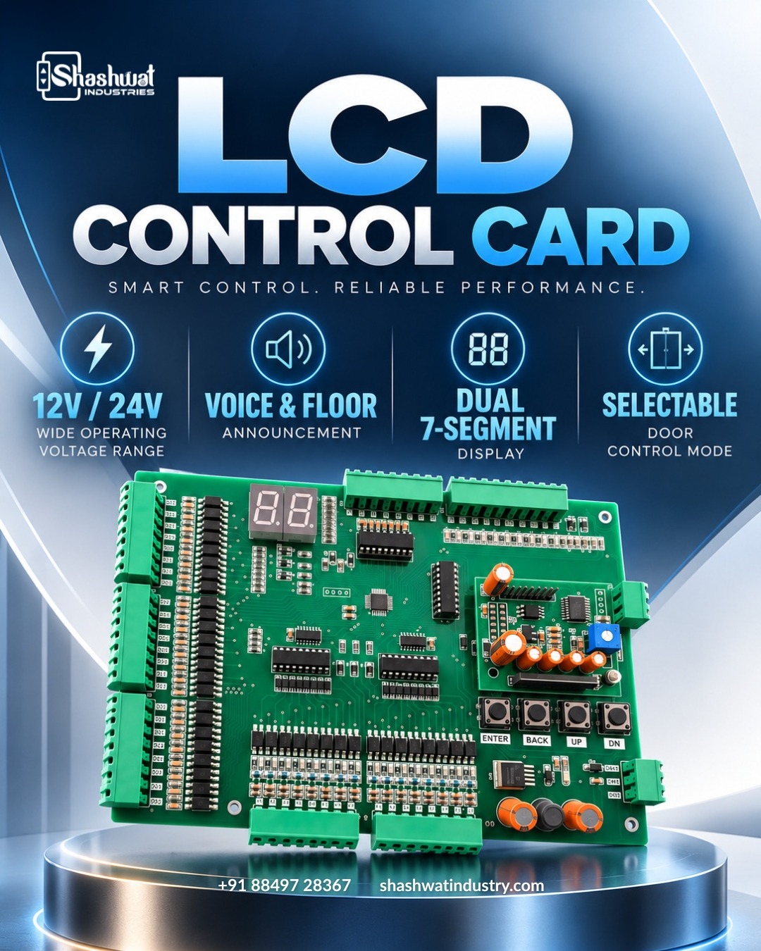 LCD Control Card | Practical Features. Organized Control.Dual 7-segment display, voice and floor ann...