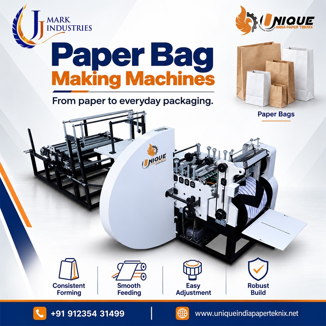 JJ Mark Paper bag Making machine is available in Coimbatore