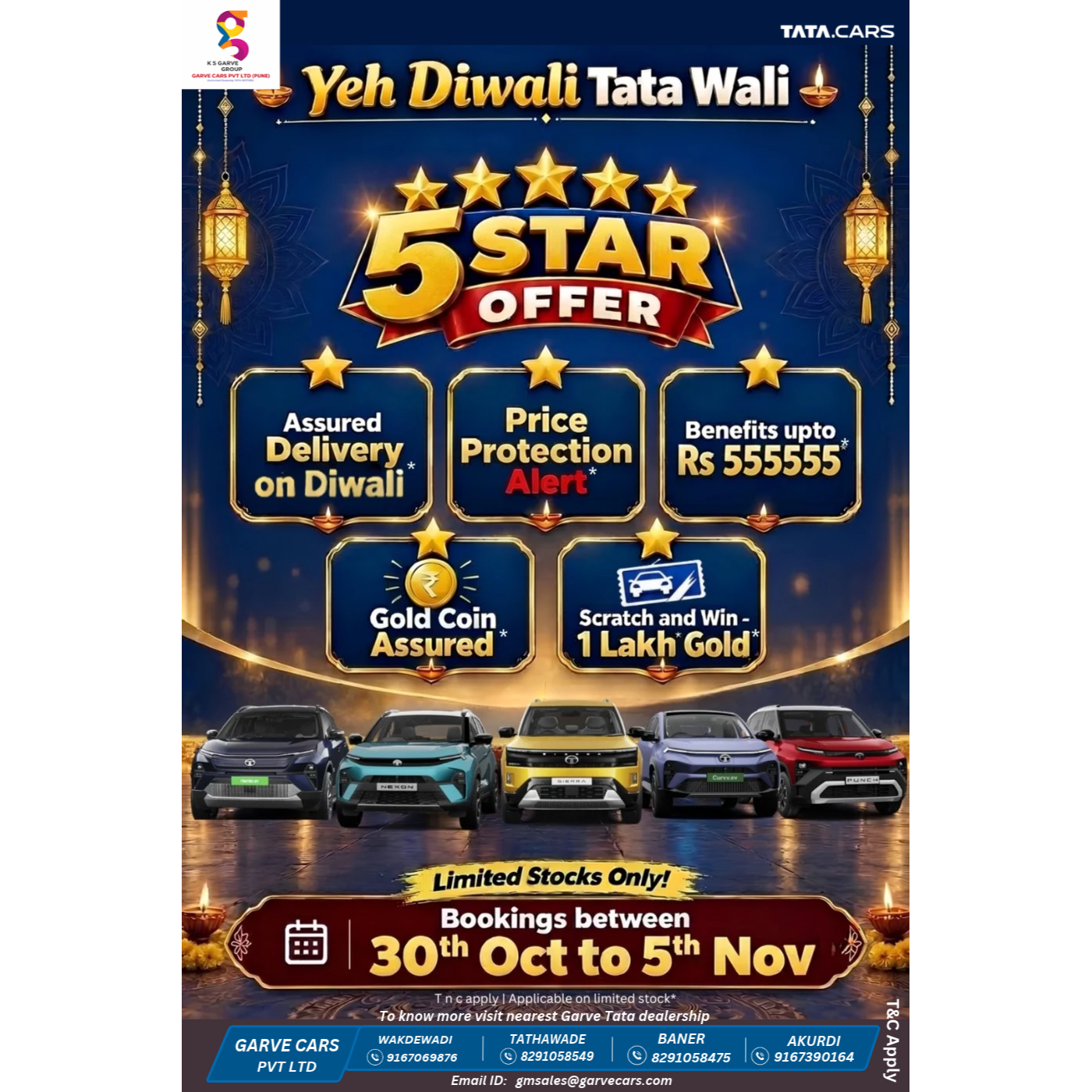 🪔✨ *YEH DIWALI TATA WALI – 5 STAR OFFER!* ⭐⭐⭐⭐⭐
This Diwali, bring home your dream Tata Car with *E...