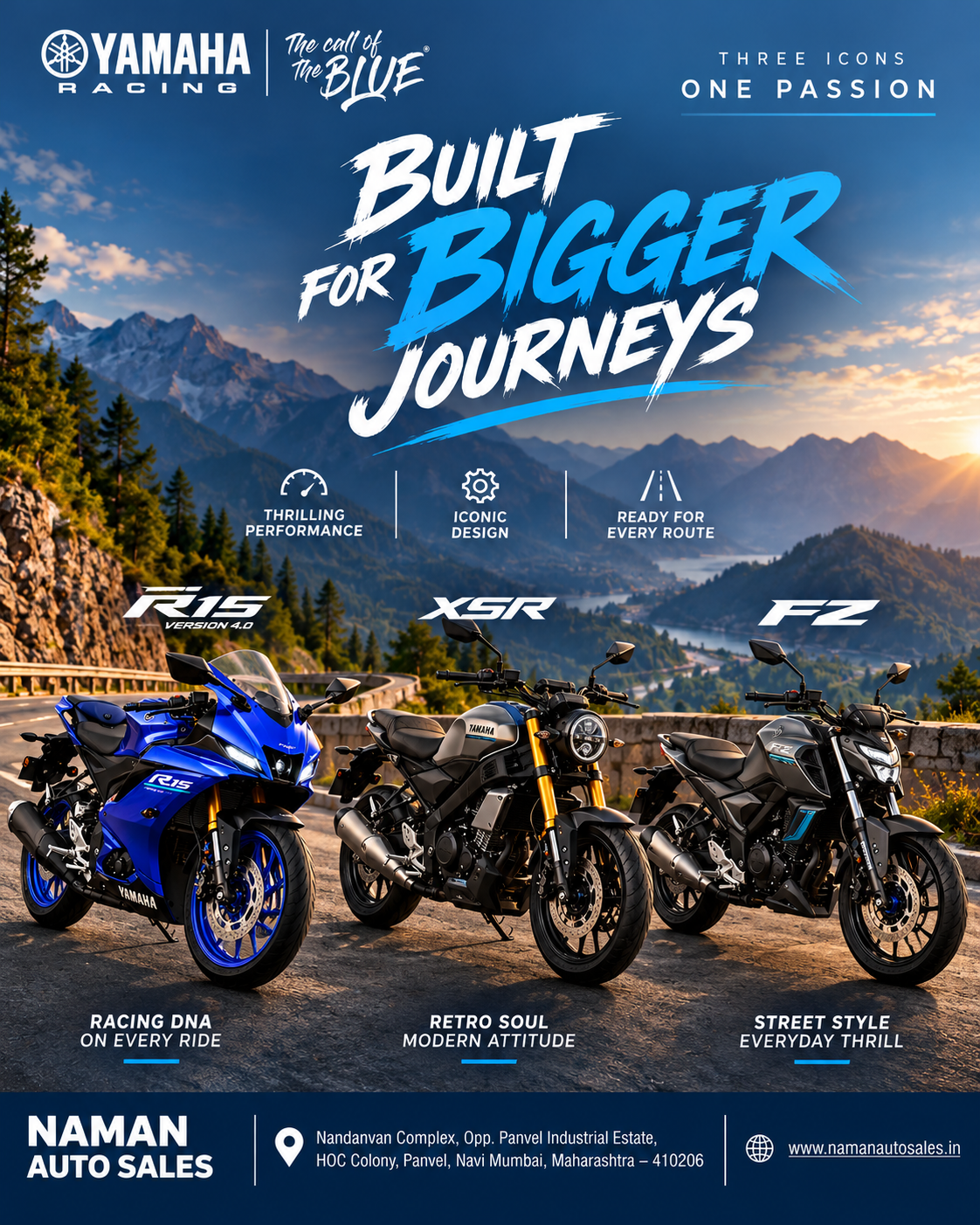 Yamaha R15, XSR & FZ – Three Icons. One Passion. Built for Bigger Journeys.