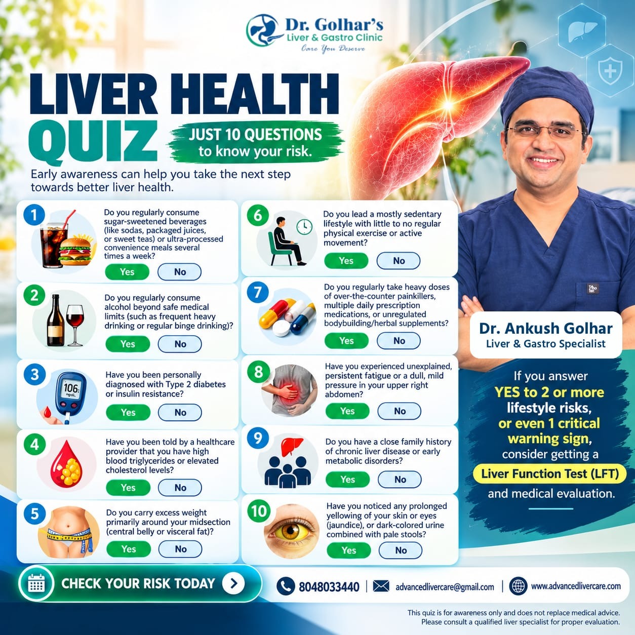 LIVER HEALTH QUIZ: KNOW YOUR RISK
Is your liver as healthy as you think?
Liver problems can develo...