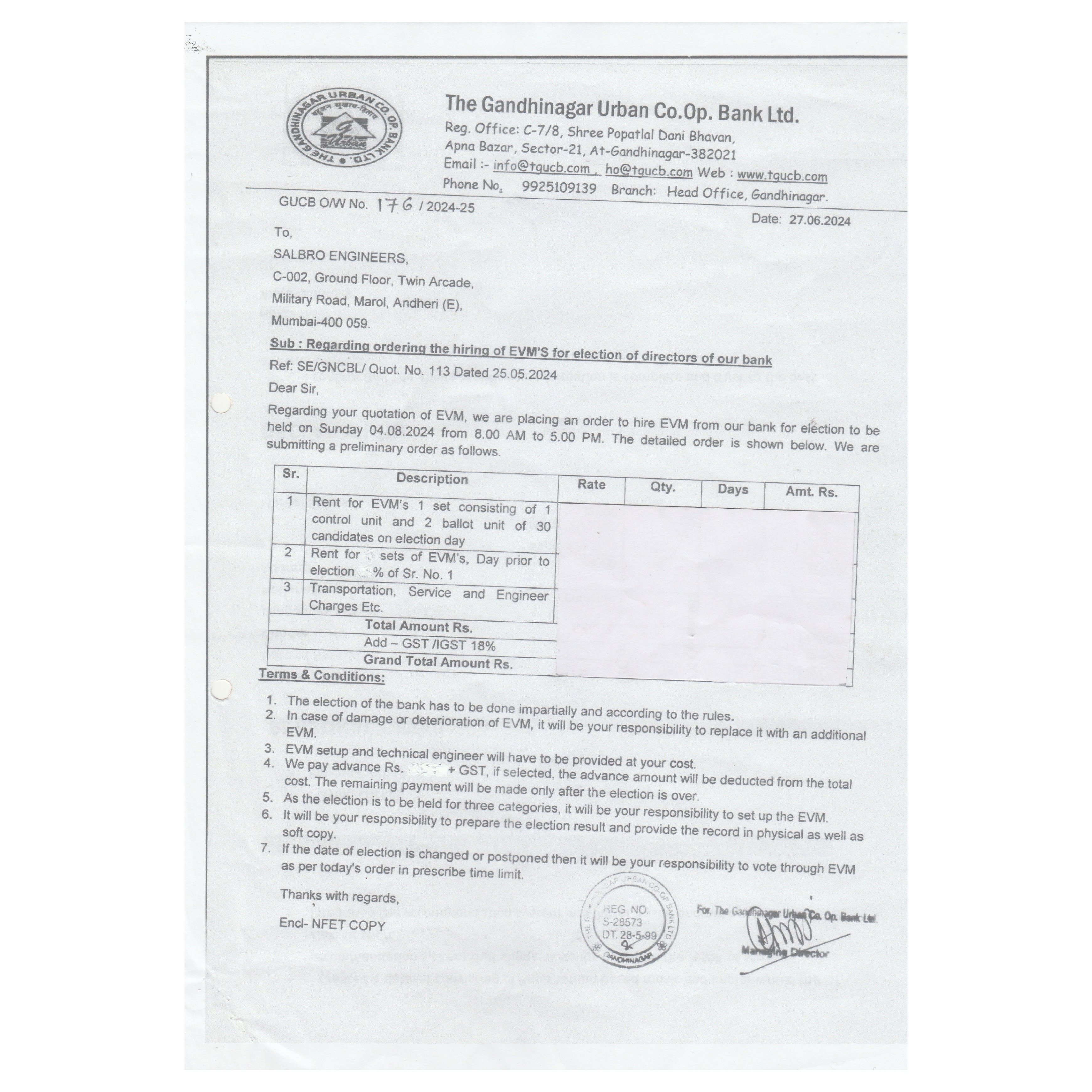 Appointed to supply voting machines and conduct el