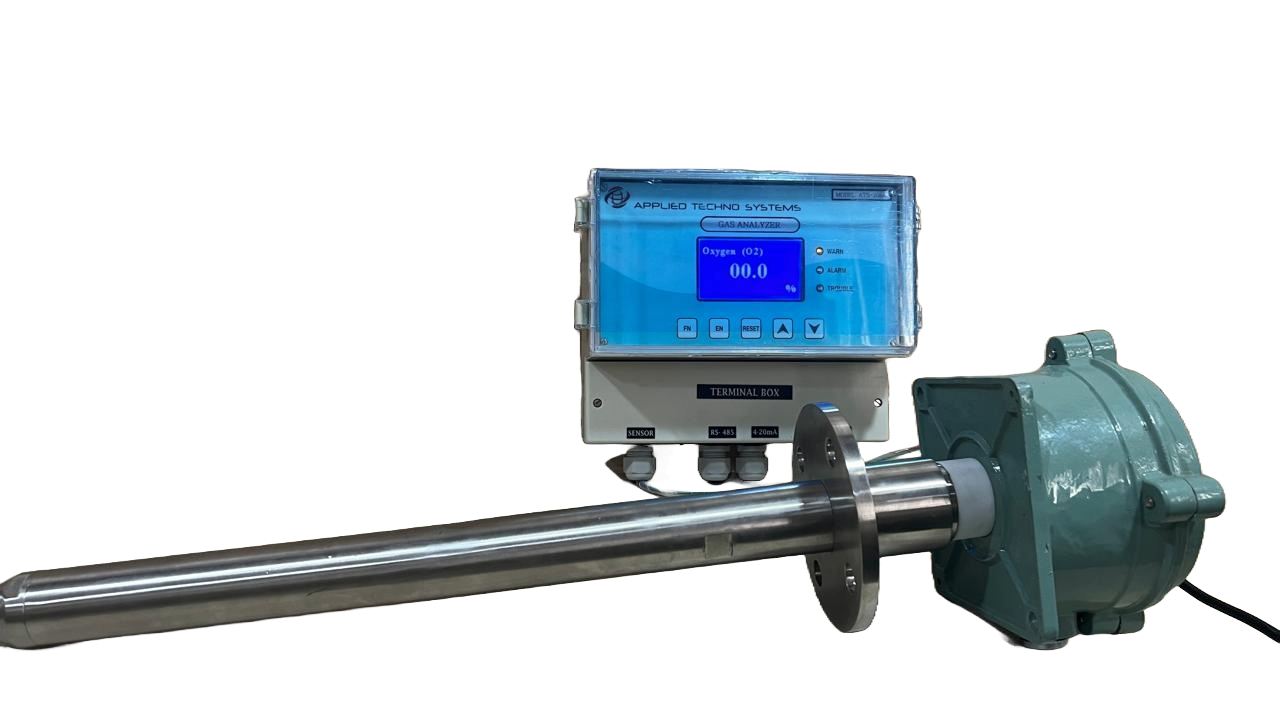 FEATURES 1)Zirconia oxide sensor, giving real measurement of excess oxygen2. Long life zirconium Sensor3. Reliable out put , adaptable to close loop control4. Easy to Operate5. Wide Measurement Range 1PPM to 96%6. Easy installation, all hardware supplied with the system.7. Completely field repairable.8. Digital electronics package in IP 65 housing.9. Explosion-proof housing available as option.10. Auto & manual calibration facility for zirconium sensor.11. Micro controller based digital systems with user friendlyAPPLICATIONS ·Gas Manufacturing & Testing Petrochemicals & Chemical Industry ·· Exhaust Gas Analysis· Food Packing Factory· Monitor Vehicle Emission· Low oxygen Mesurment at industrial Process ·· Steel Plant Air Quality Monitoring, Oxygen Monitoring· Laboratories & Institutions· Metal Processing Plant· Petrochemical & Chemical Industries· Pharmaceutical Industries TECHNICAL SPECIFICATIONSPower supply :-24V ±10% Limited Power SupplyPower consumption :-700mA maximum @ 24VAnalog outputs :-Single or Dual 420mAOutput ranges (oxygen) :-0— 25% vol.O2Output ranges (pressure):- 750 — 1260mbar absoluteRelays (SPST, N/O as std.):- 1 x system alarm (SPST) 1 x user configurable O set point alarmDigital communications :- RS485 Modbus RTU protocolDisplay :-16 character, 2 - line, backlitOPERATING CONDITIONSAmbient temperature:- 20 to +55°C (4 to +131°F)Ambient relative humidity :-95% RHGas composition Combustion gas from natural gas, biogas or oilSample gas temperature:- +700°C (1292°F)Sample gas flow rate :-4m/s minimum recommendedCompensated pressure :-750 — 1260mbar absolute