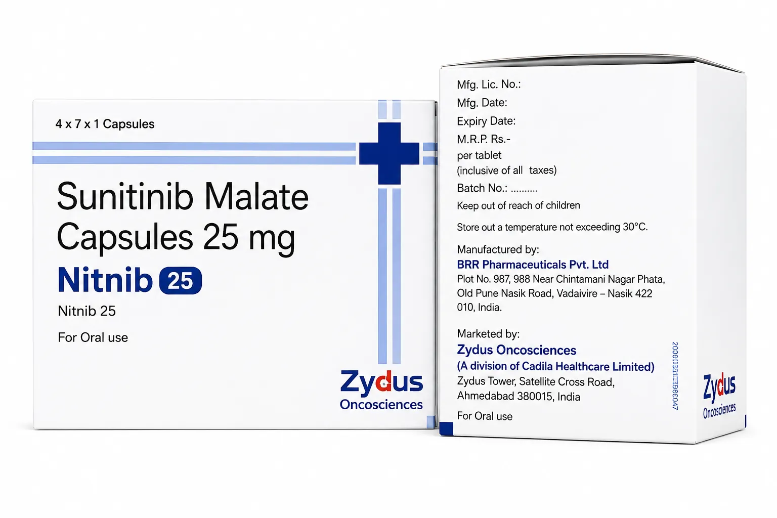Nitnib 25mg Capsule (Sunitinib) | Global Oncology Exporter: USA, UK, Thailand, Australia, Singapore, Jamaica | Ernest Impex image 1