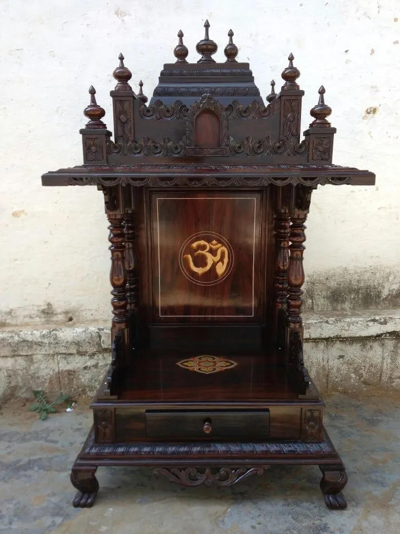 Rosewood Pooja Mandir with combinations of curving...