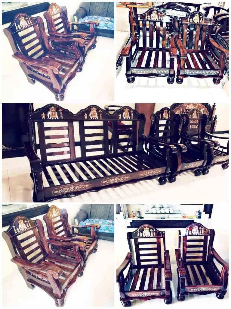 Rosewood Inlay Antique Dasara design Sofa set whic...