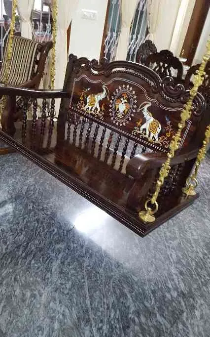 Rosewood Swing in inlay work with antique chains w...