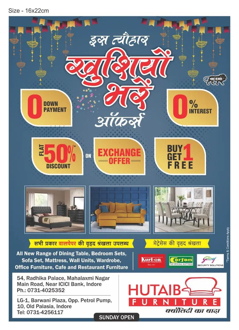 Exchange offer on all furniture at hutaib furnitur...
