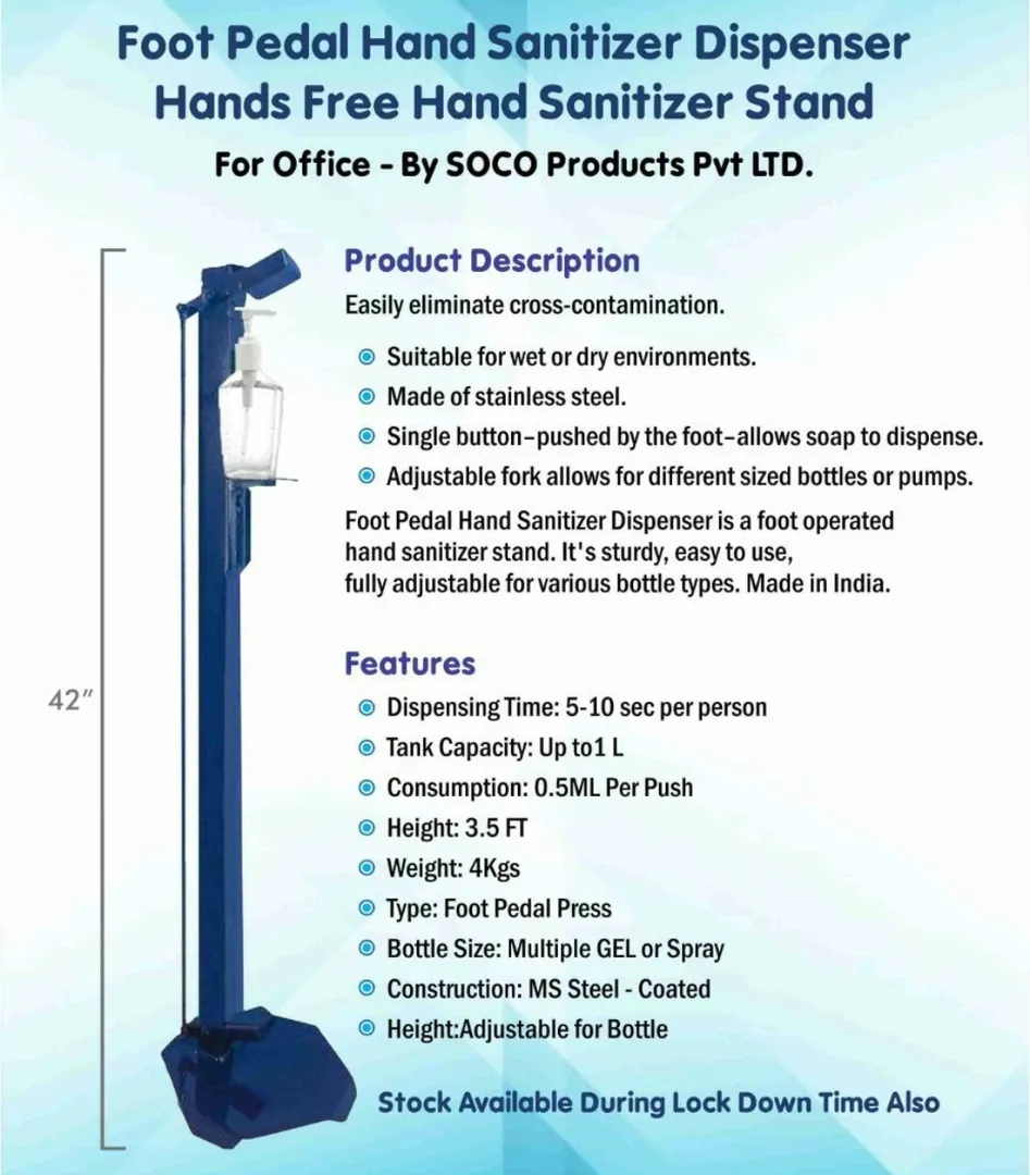 Foot Pedal Operated Hand Sanitizer Dispenser
Hands...