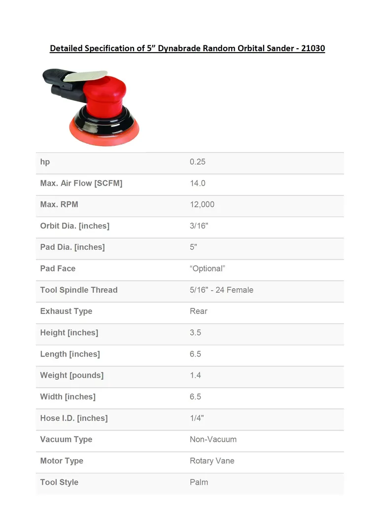 Dynabrade 5" Random Orbital Sander at very afforda...