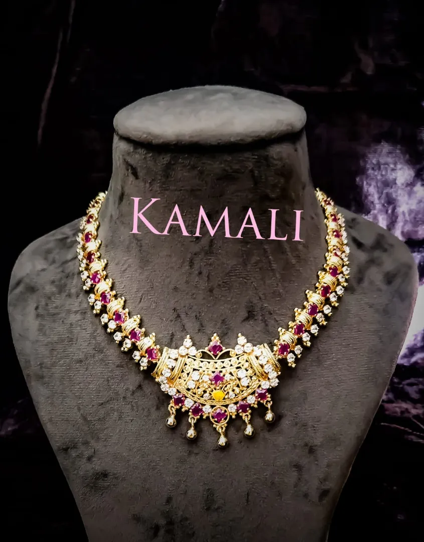 AD White Stone and Pink Stone Necklace
American D...
