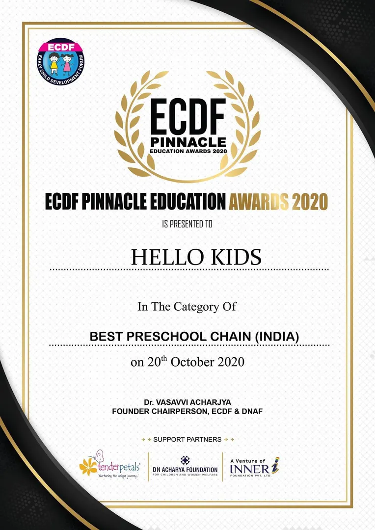 HELLO KIDS HAS BEEN AWARDED BEST PRESCHOOL CHAIN 2...
