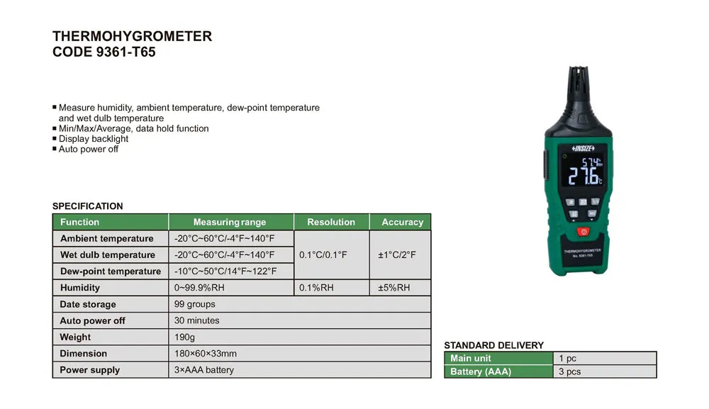 Thermohygrometer Measure humidity, ambient tempera...