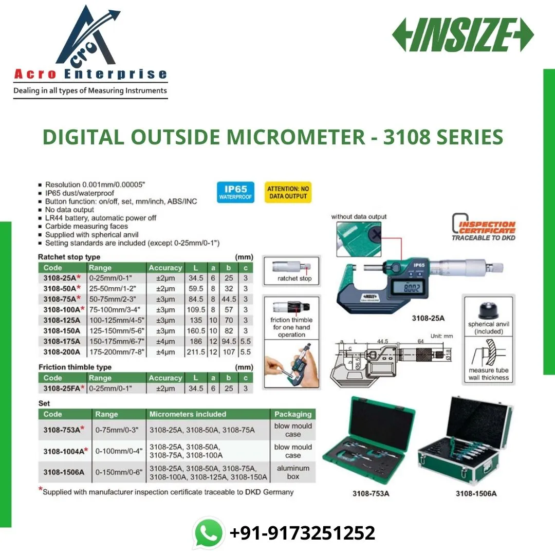 Digital outside micrometer insize make 3108 series...