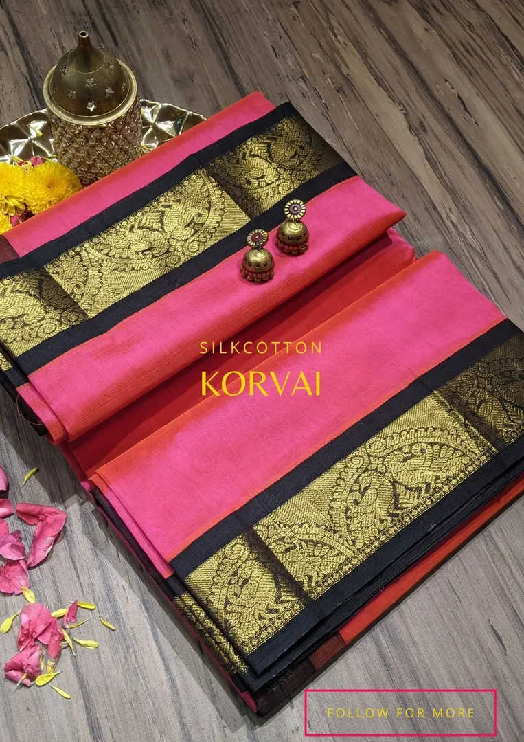 Elegance silkcotton korvai handwoven with zari alo...