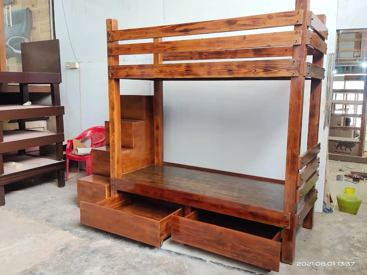 Natural Polish Finish Bunk Bed
with storage bunk b...