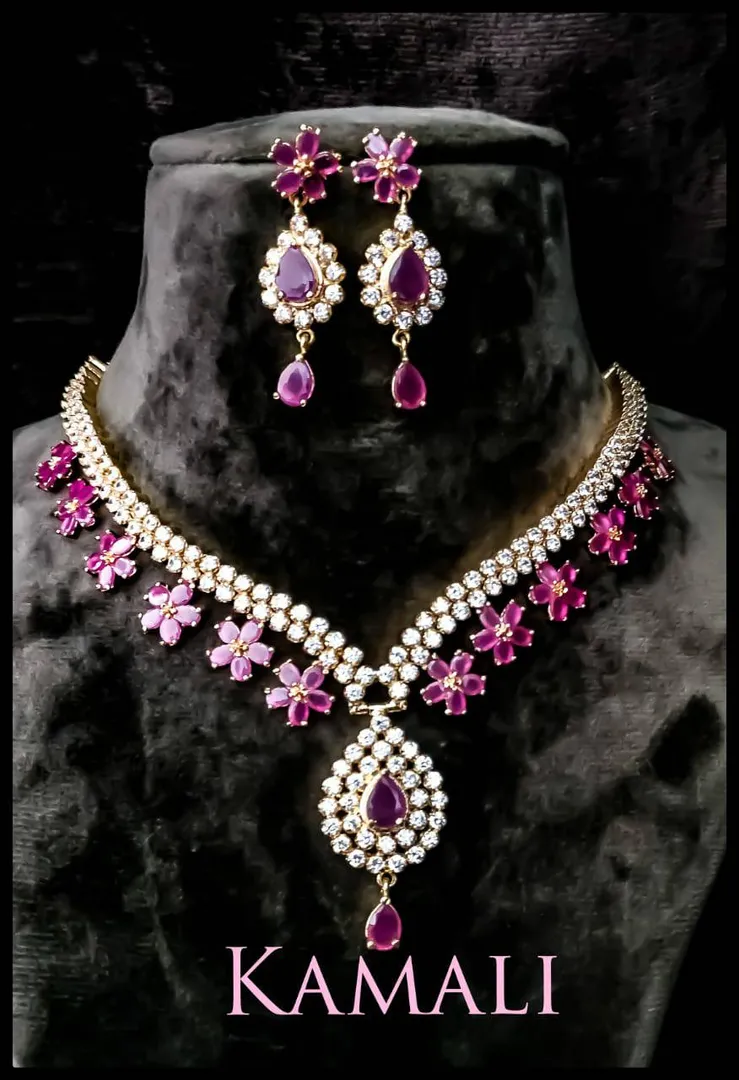 White CZ Stone and Ruby Necklace l Kamali Artifici...
