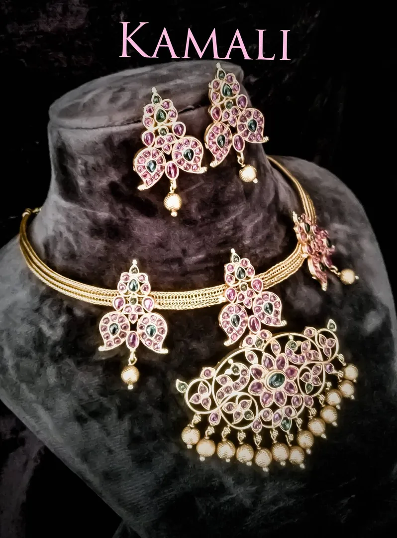 Oxidised Gold Plated Antique Necklace
Red and Gre...