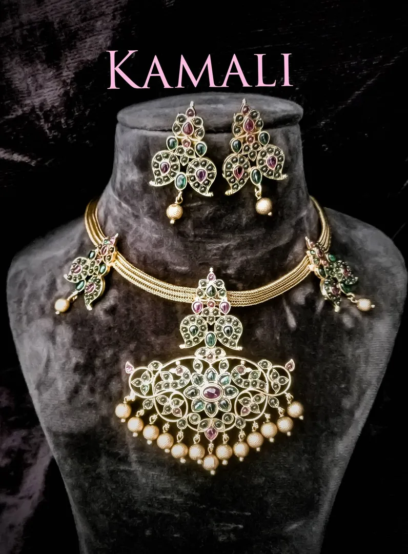 Oxidised Gold Plated Antique Necklace
Red and Gre...