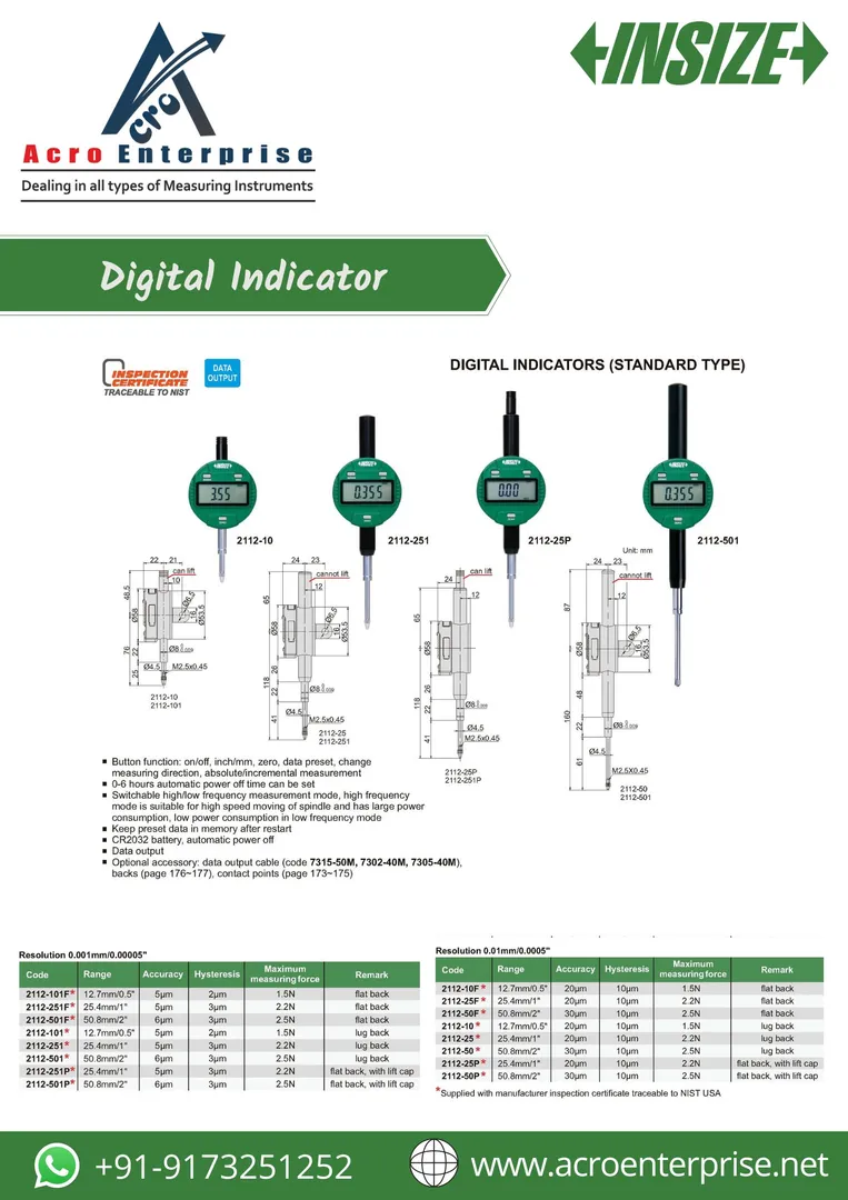 Digital Dial Indicators provide electronic displac...