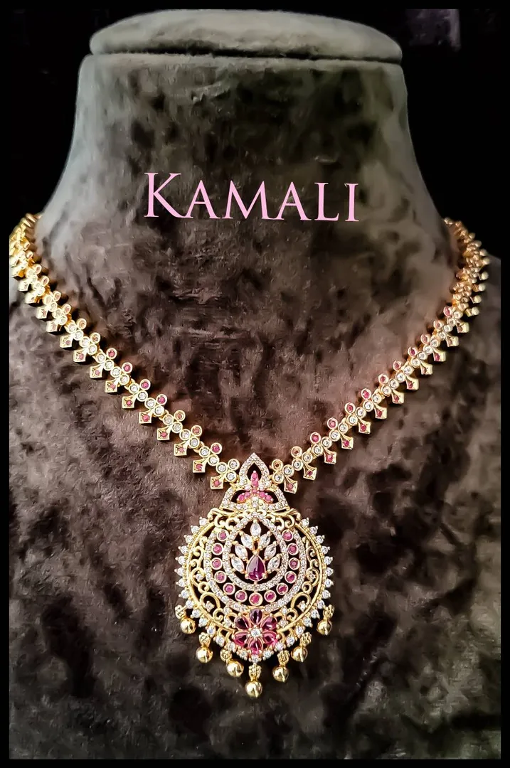 White and red Stone Necklace
Artificial Gold Plat...