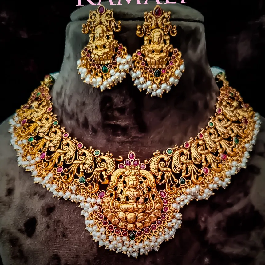 Antique Lakshmi Necklace With Jumkkas adorned with...