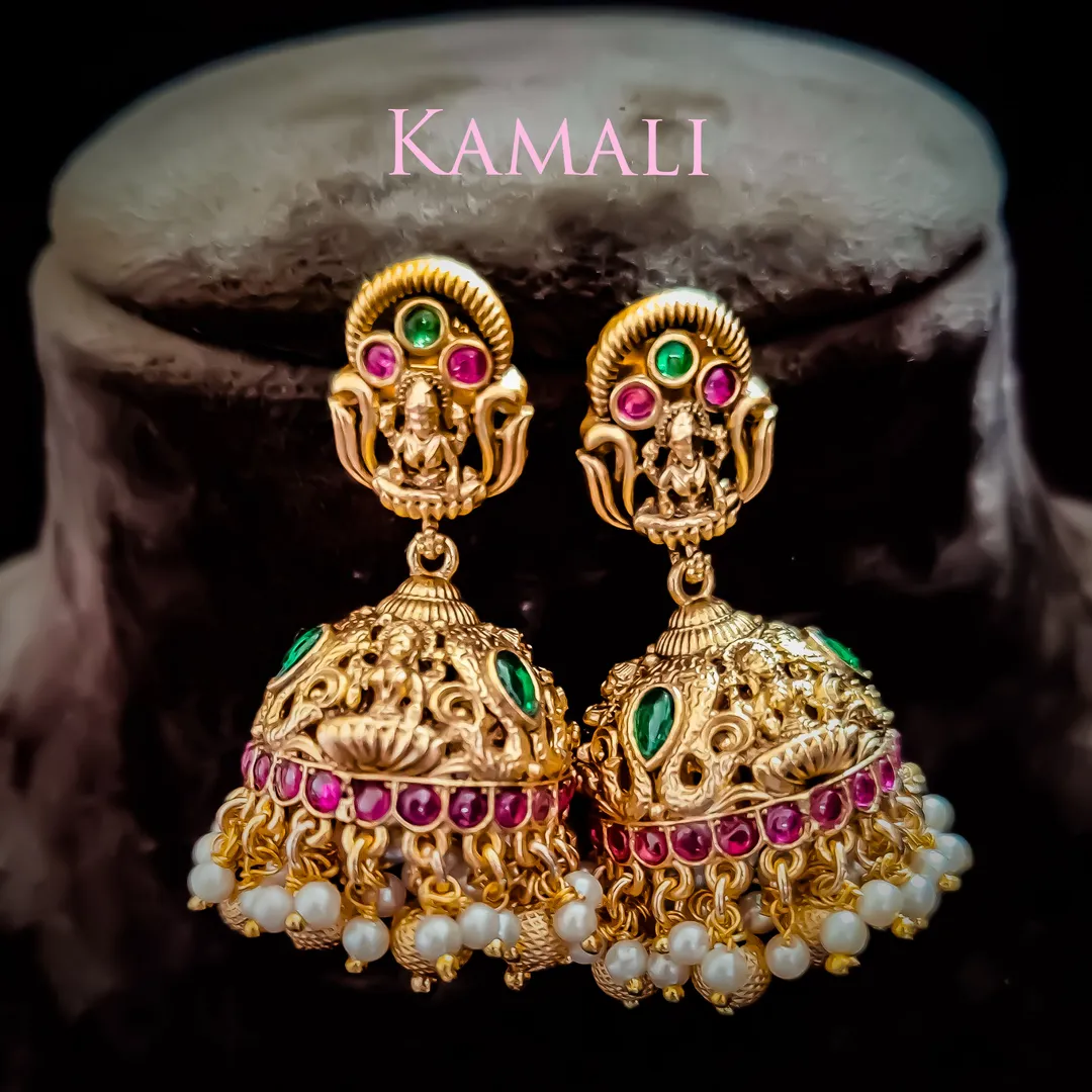 Antique Jumkkas adorned with Kempu stones and Pear...