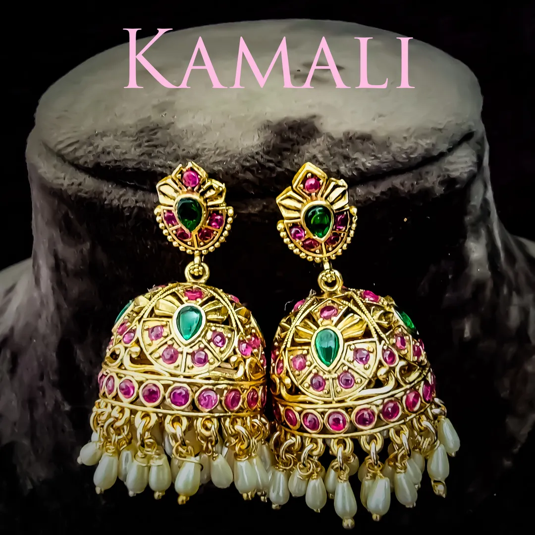 Antique Jumkkas adorned with Red and Green Kempu s...