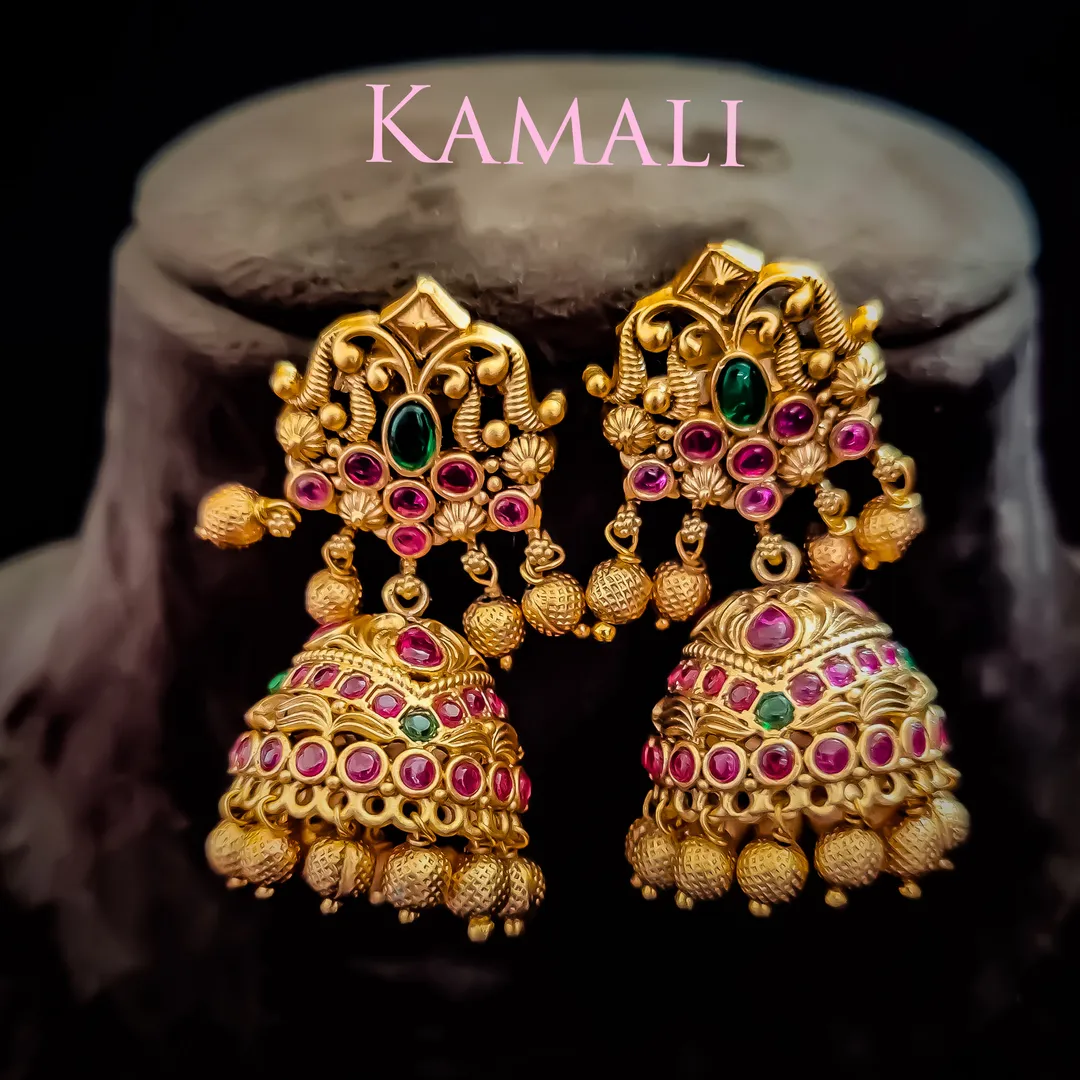 Antique Jumkkas adorned with Red and Green Kempu s...