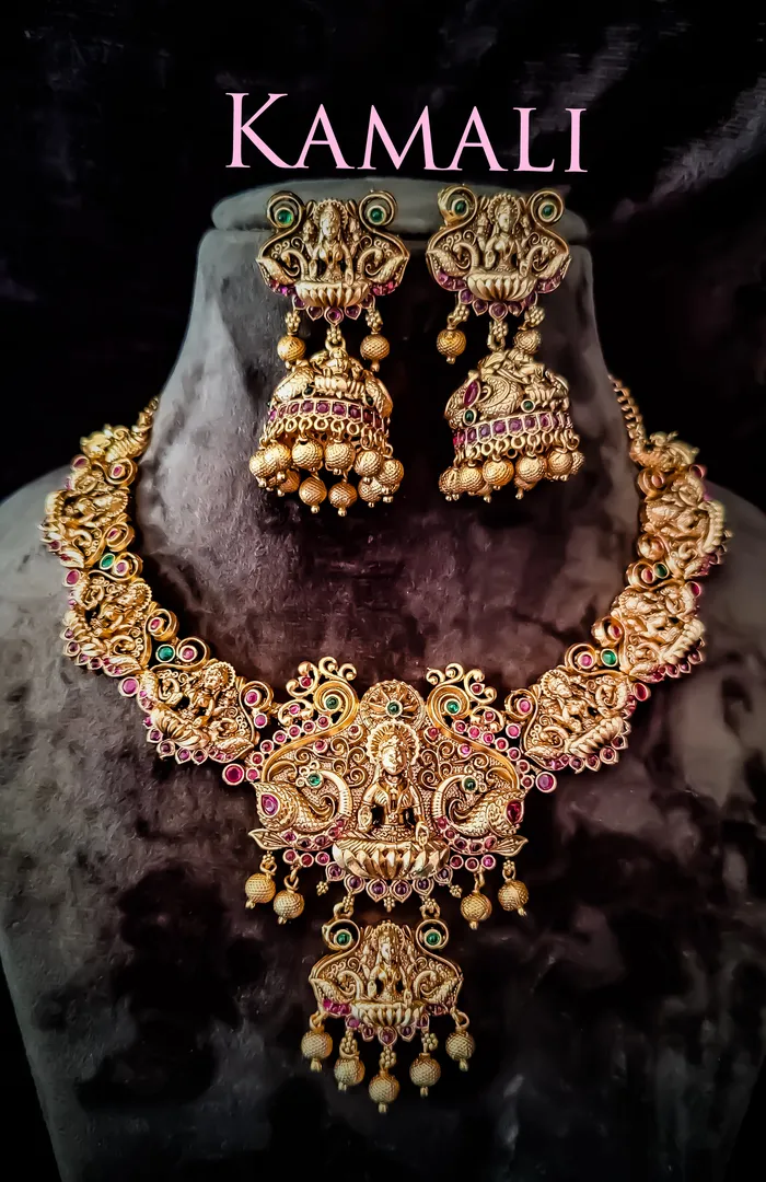 Antique Lakshmi Necklace With Jumkkas adorned with...