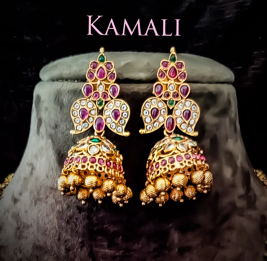 Antique Jumkkas adorned with Kempu stones and CZ S...