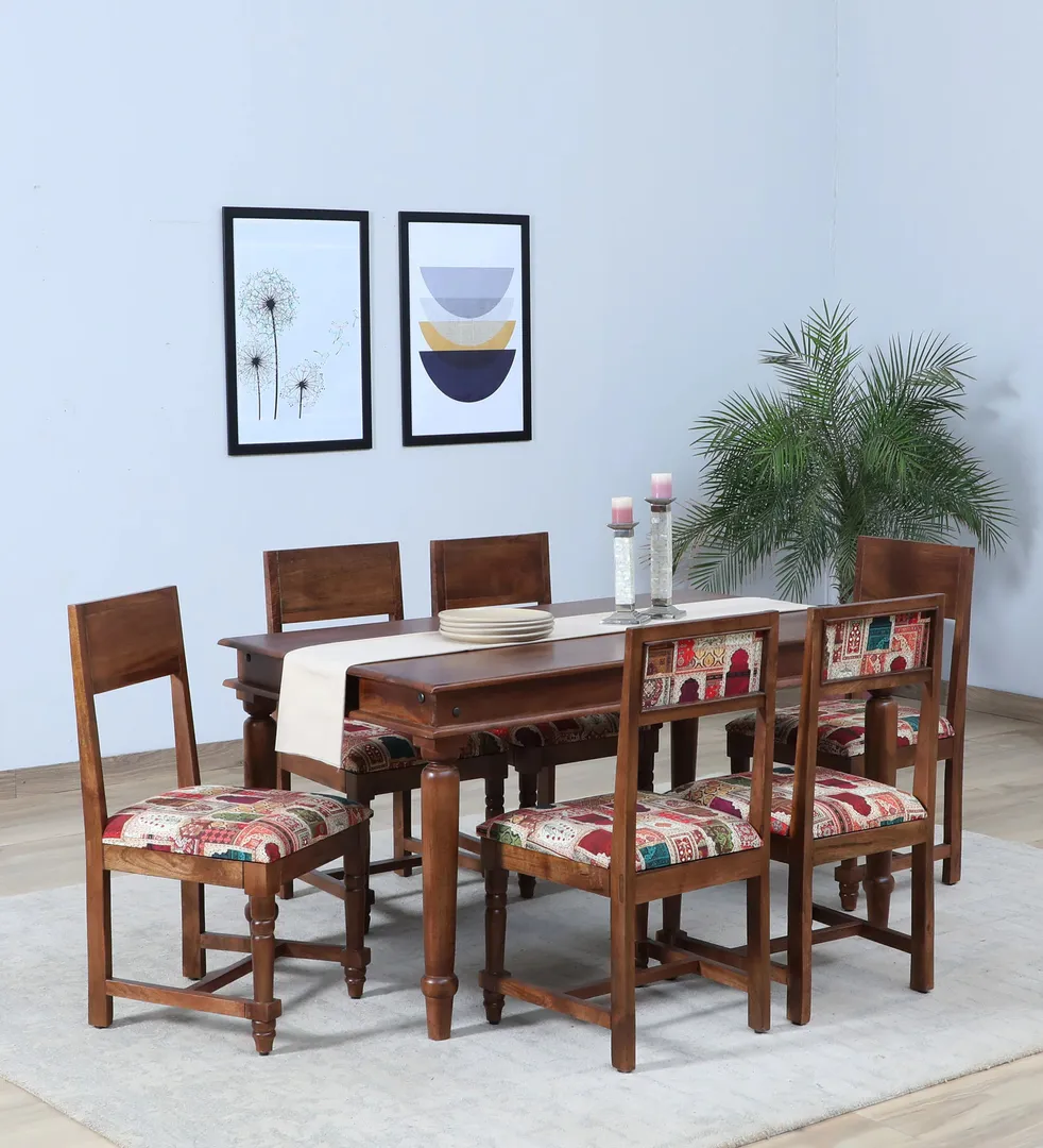 Solid Wood 6 Seater Dining Set Wood grains will va...