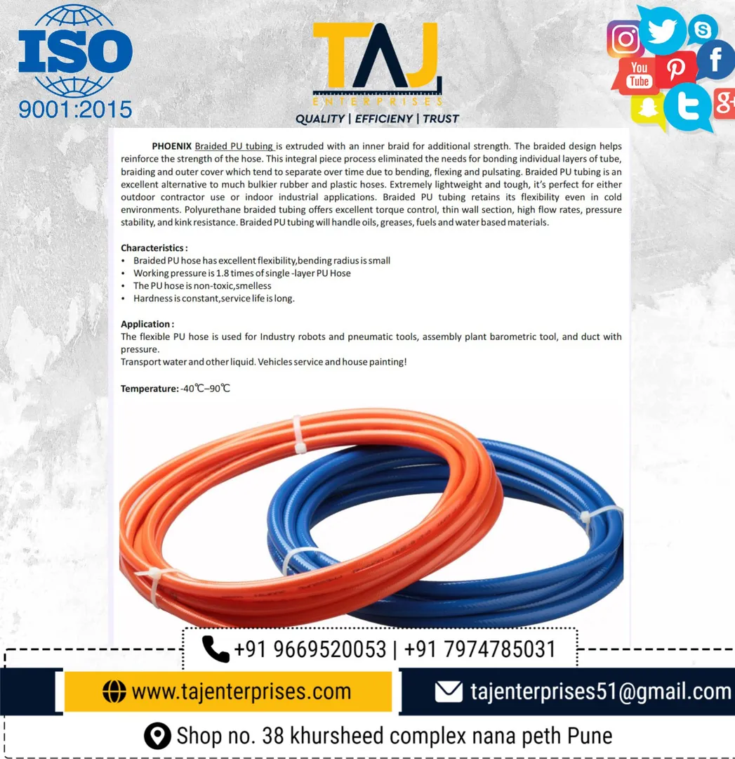 TAJ ENTERPRISES
Braided PU tubing will handle oil...