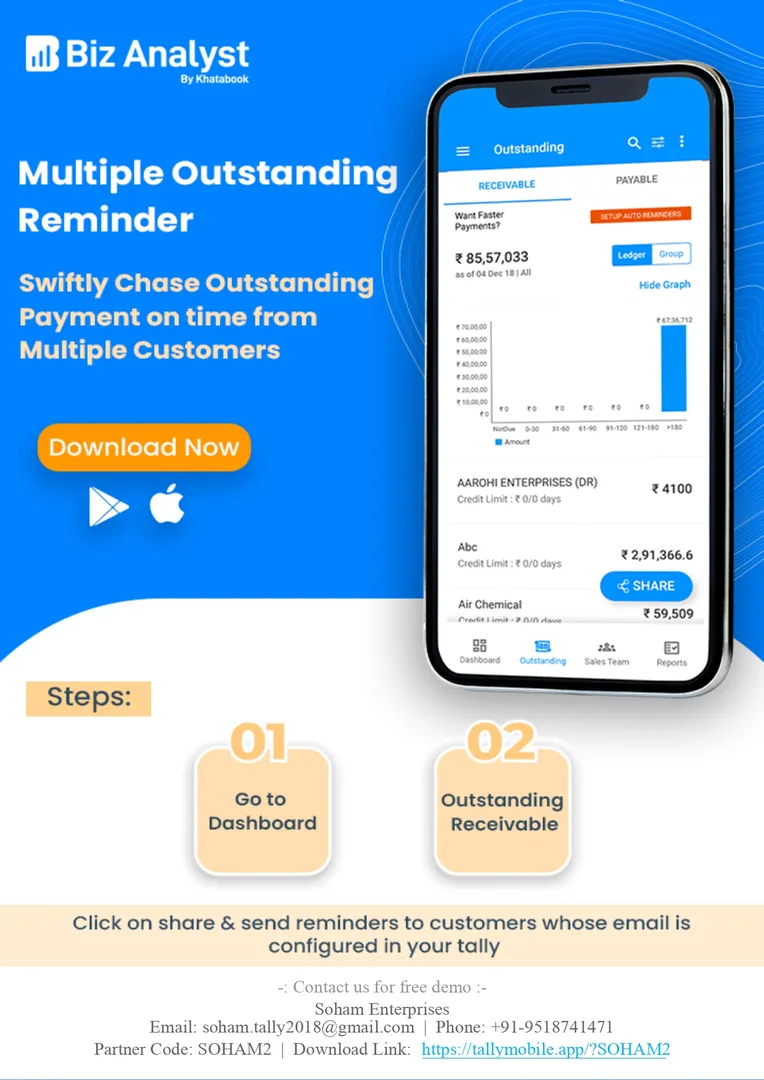 Biz Analyst (Tally on Mobile)
SEND OUTSTANDING RE...