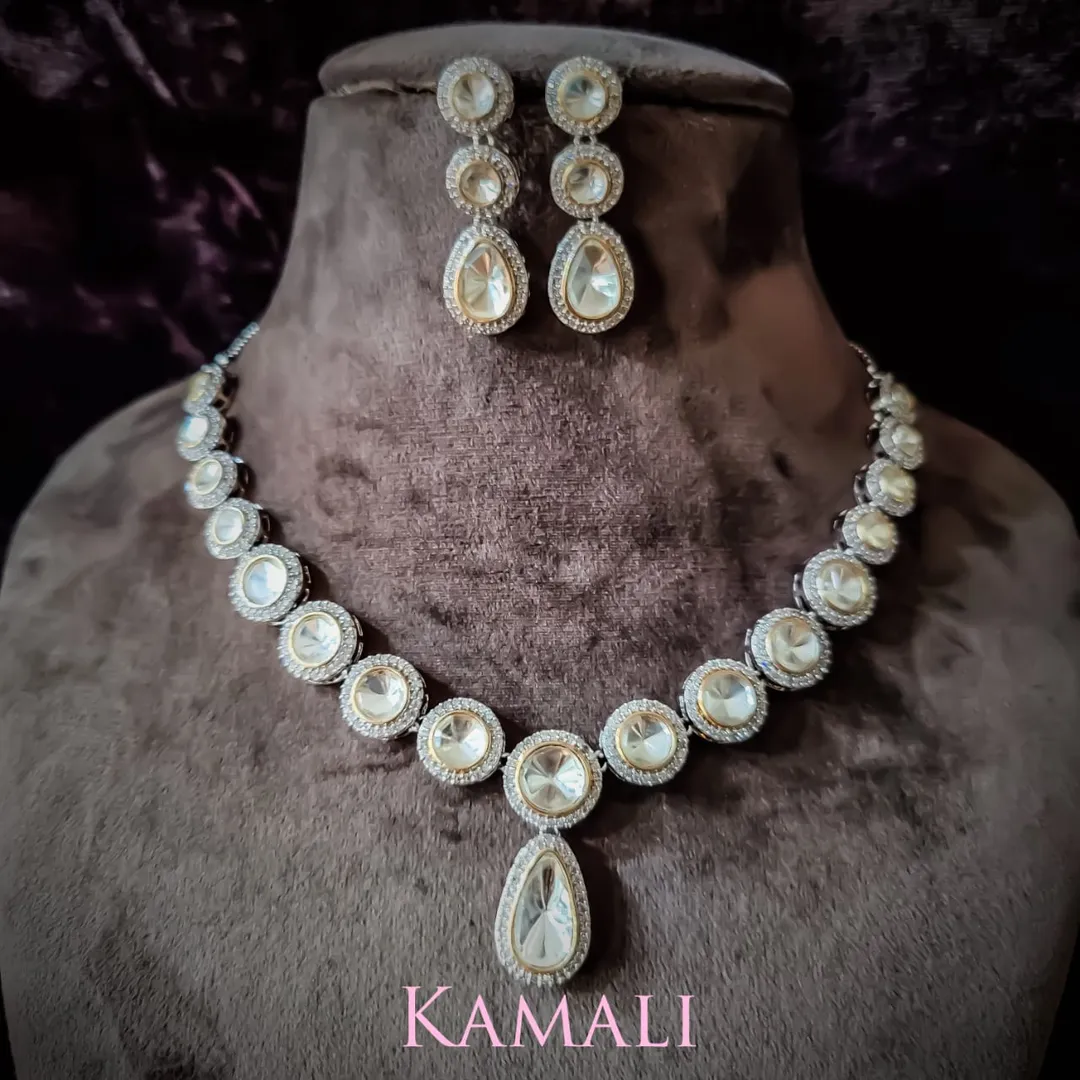 Victorian Mozanite Kundan Jewellery with Rhodium P...