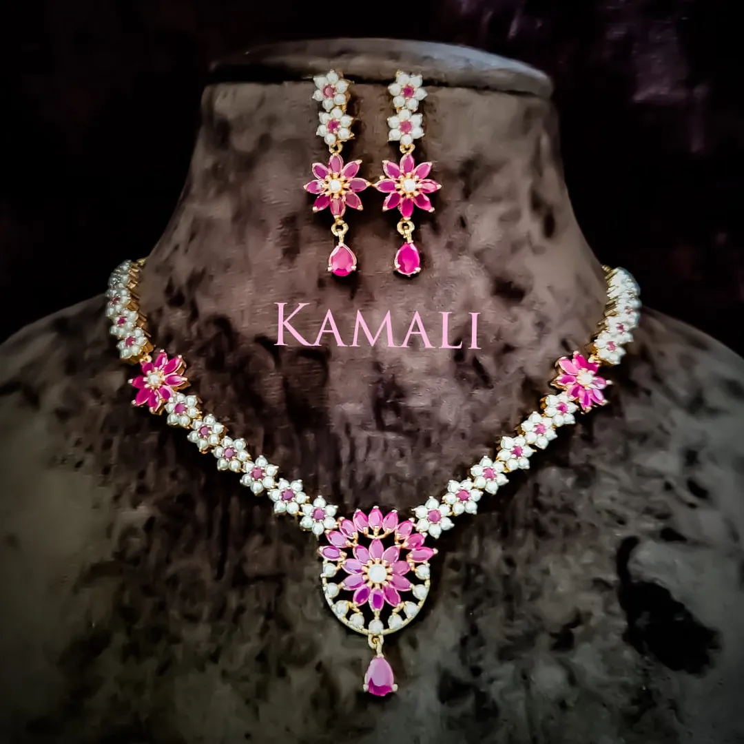 Pearl and Ruby Stone Necklace set for Women
Artif...