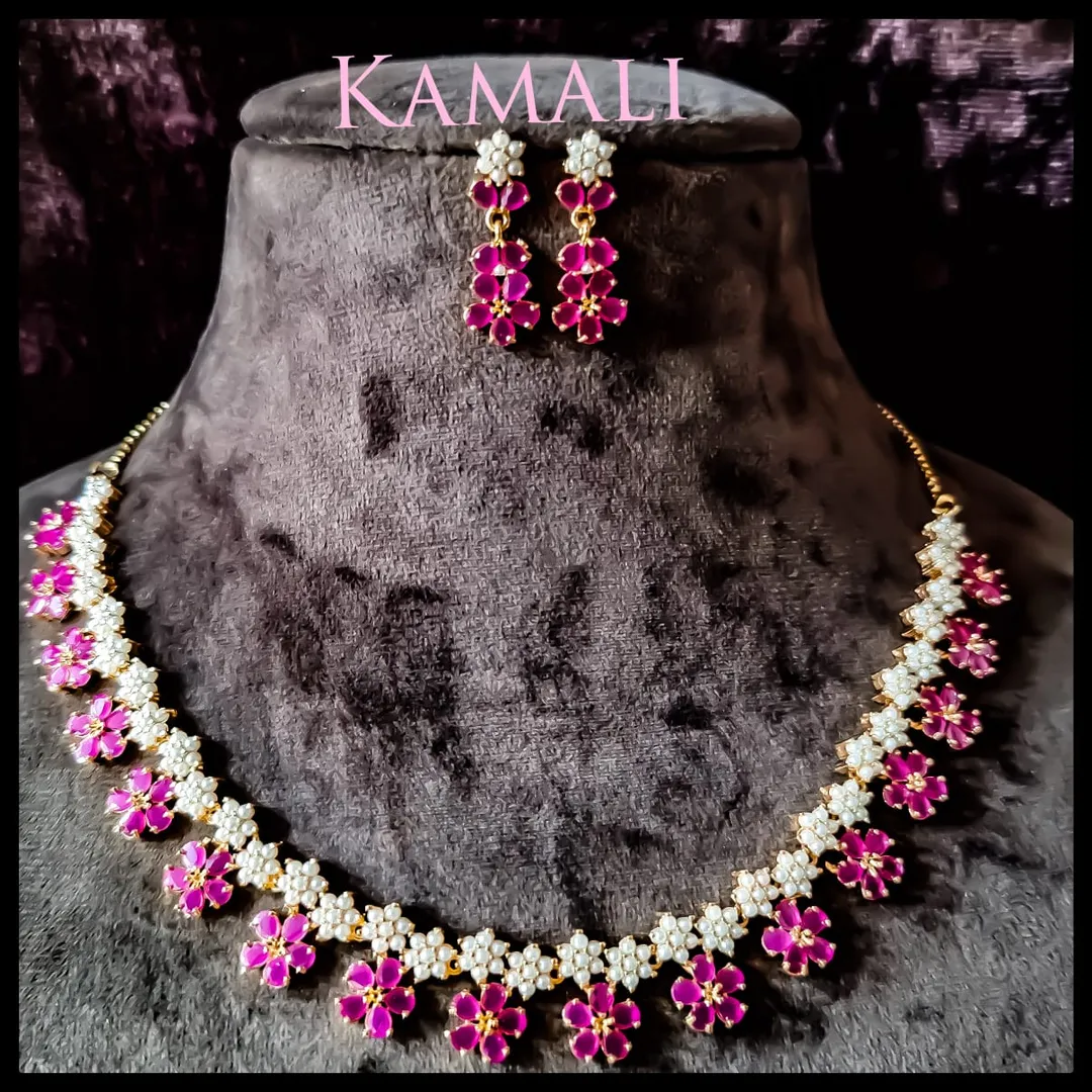 Pearl and Ruby Stone Necklace set for Women
Artif...