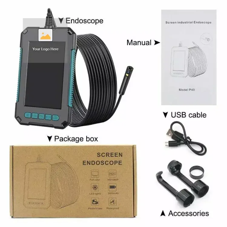 2m industrial endoscope 1080P 3.9mm 4.3inch digita...