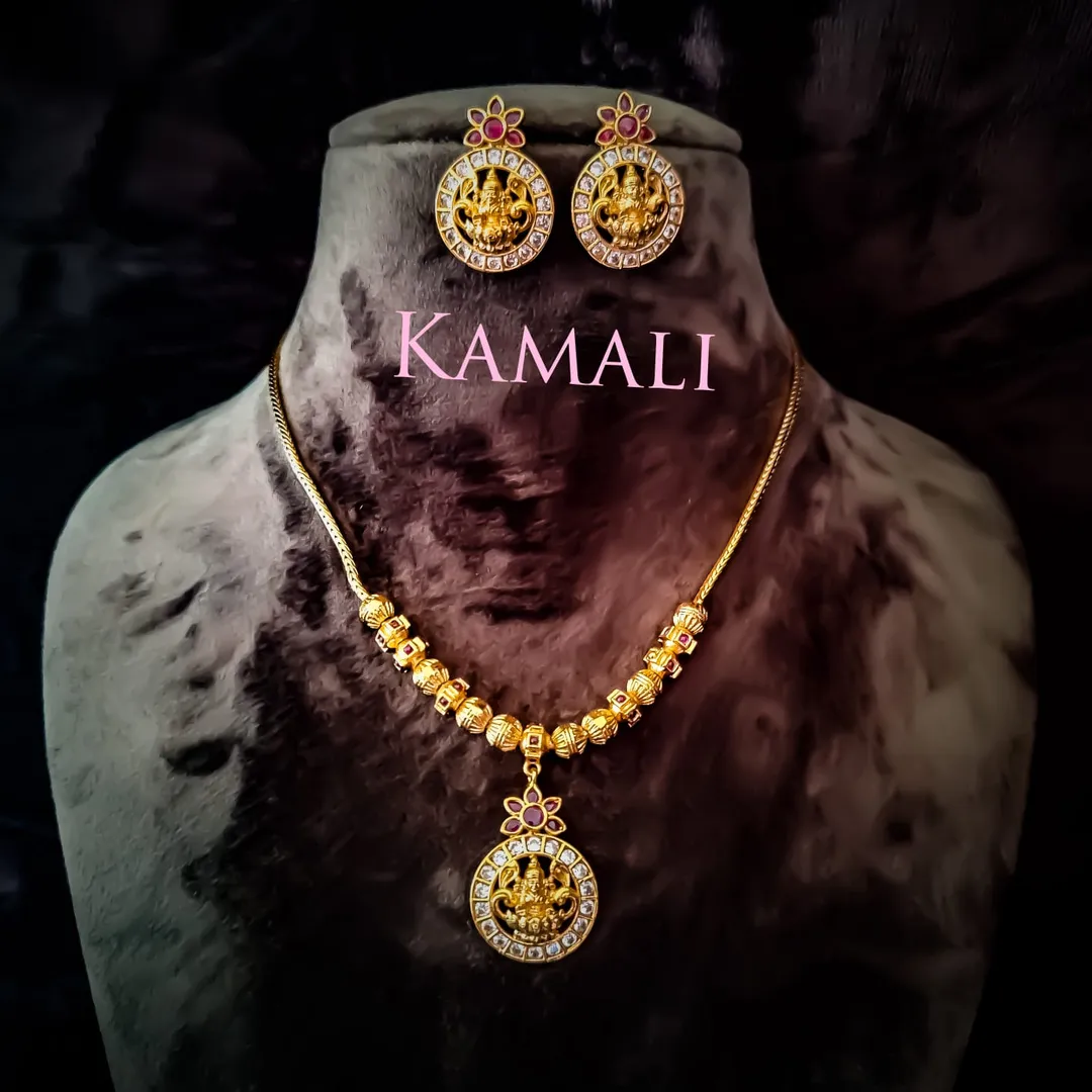Balls Necklace Set for Women with Lakshmi Motifs a...