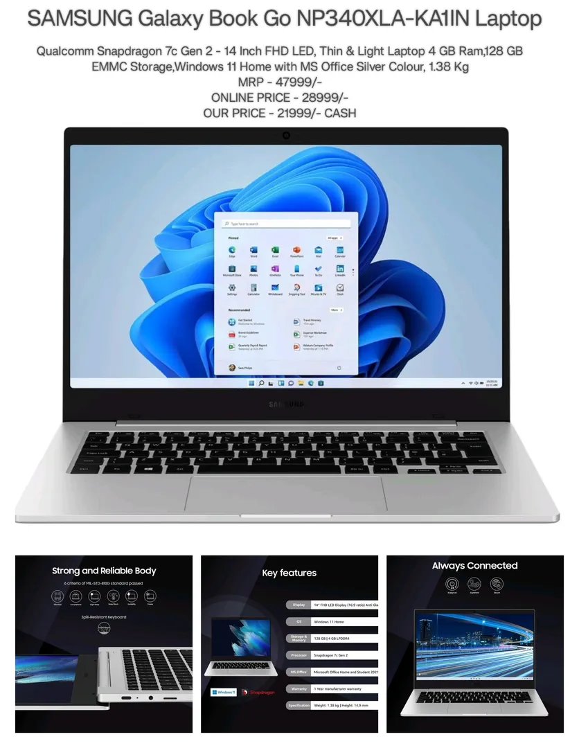 SAMSUNG Galaxy Book Go NP340XLA-KA1IN Laptop
Qual...