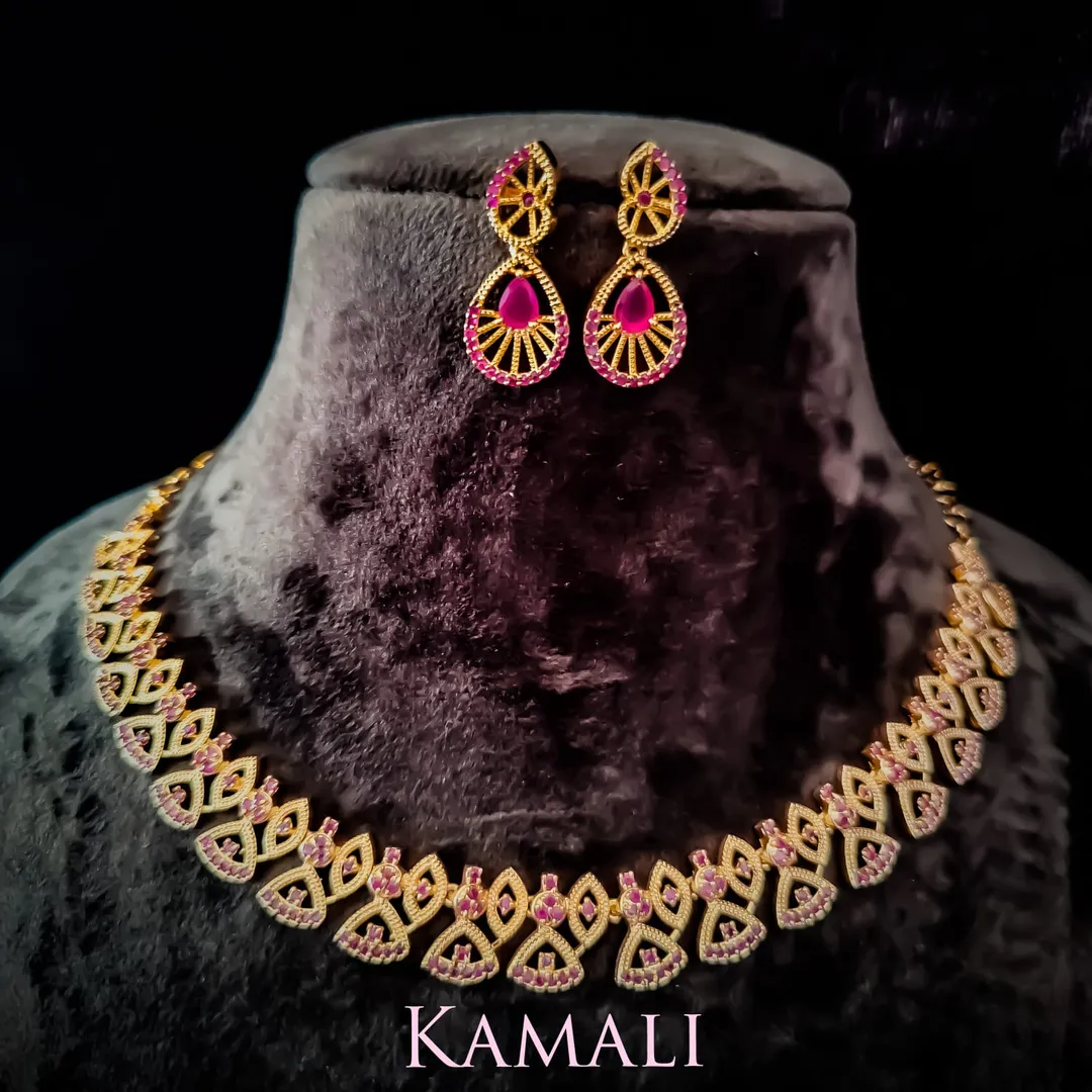 Ruby and Emerald Stones Necklace with Stud and dro...