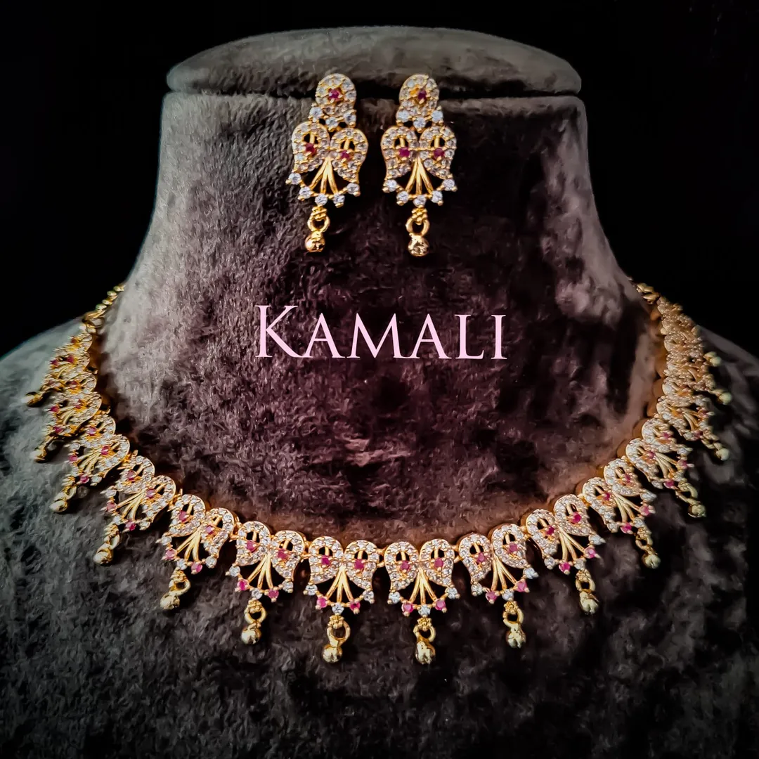 Ruby and Emerald Stones Necklace with Stud and dro...