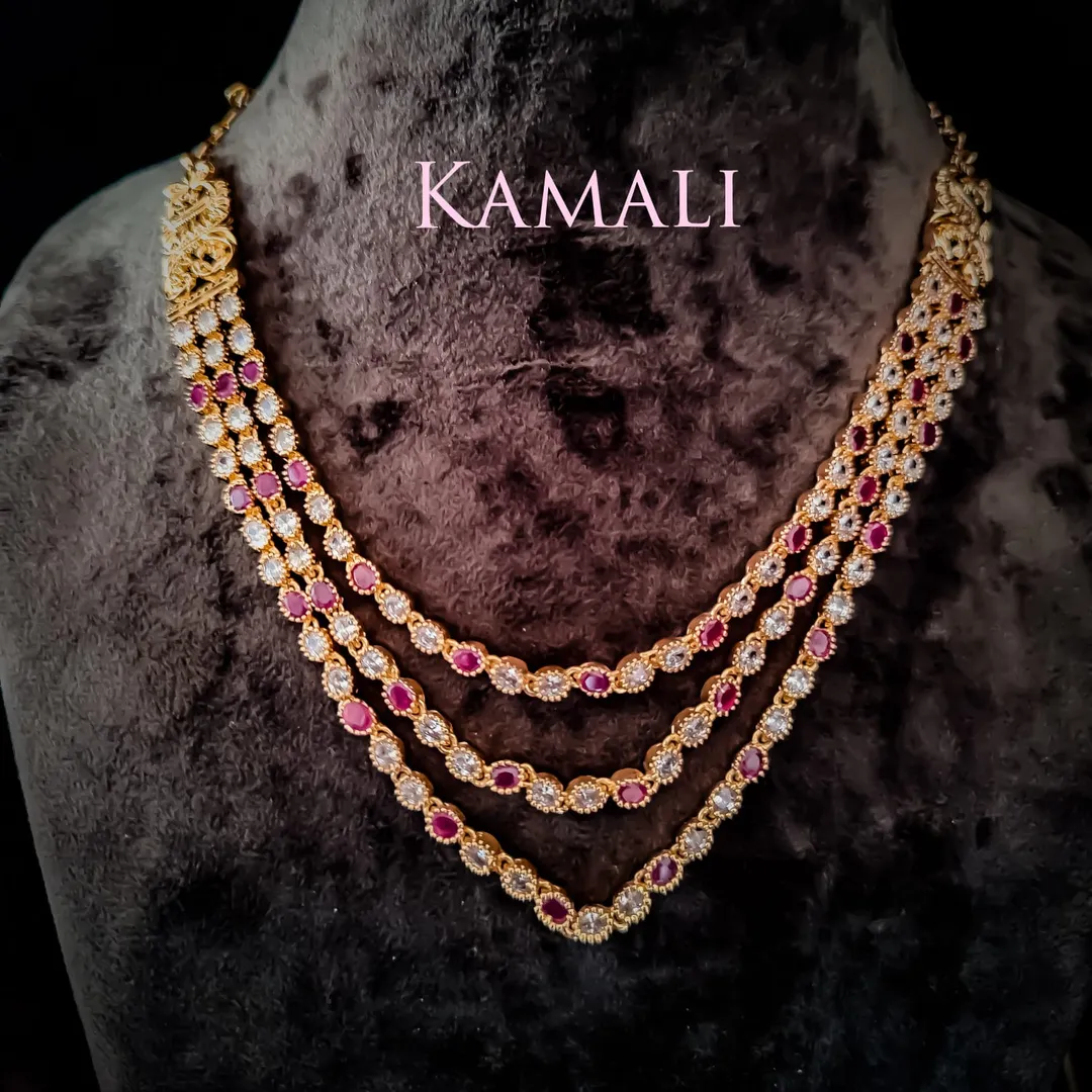 Ruby and Emerald Stones Necklace with Stud and dro...
