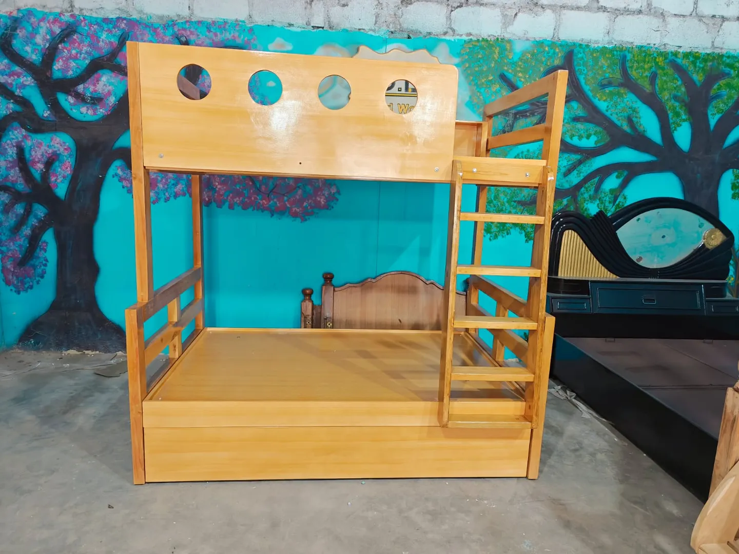 WOODEN BUNK BED. BUNK BED BOTTOM COT SIZE IS 4'x6'...