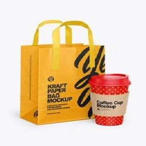 PAPER CARRYBAG WITH HANDLE & PAPER CUPS WITH LID I...